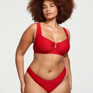 Victoria's Secret Red Full Coverage Bikini Top, 32C & Brazilian Bikini Bottom, S